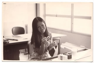 my mom examining a negative